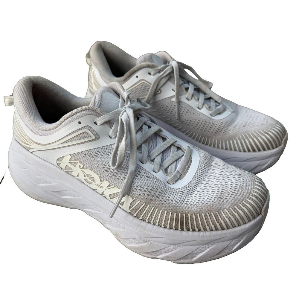 Hoka One One Bondi 7 Running Shoes Womens 10 White Sneakers Cushion Trainers
